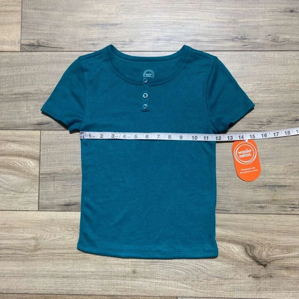 Wonder Nation Girls Short Sleeve Waffle‎ Henley Tee Size M (7-8) Teal Green