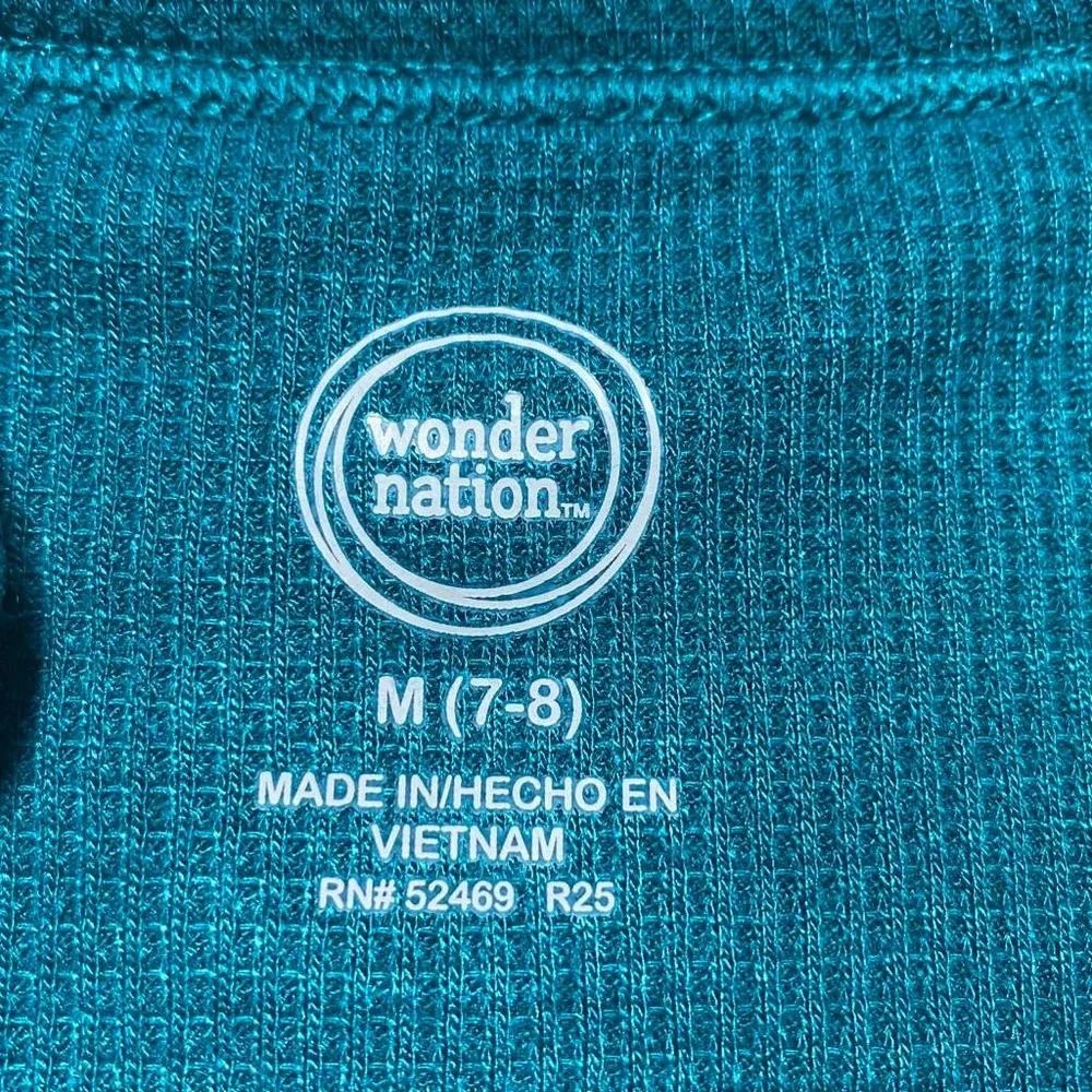 Wonder Nation Girls Short Sleeve Waffle‎ Henley Tee Size M (7-8) Teal Green