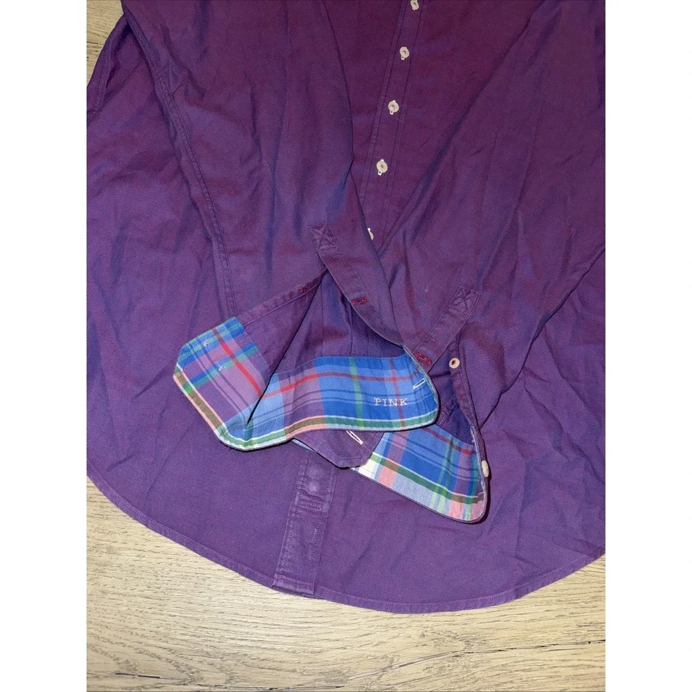 Thomas Pink Shirt Men's L  Purple Blue Cotton Jermyn Street Classic Fit Dbl Cuff