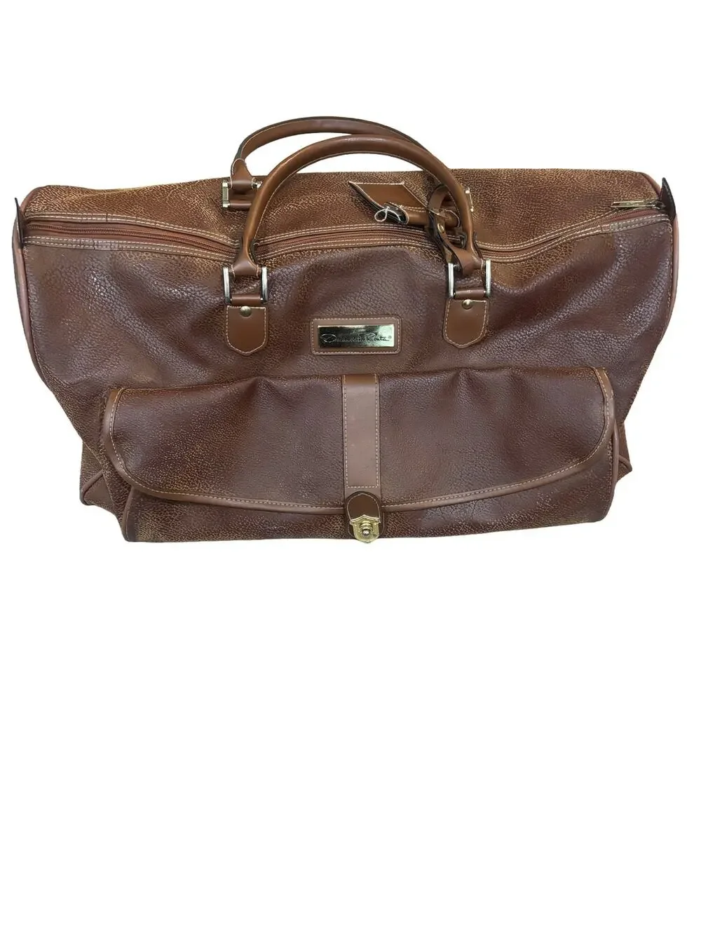 Vintage Oscar de la Renta Brown Duffel Overnight Travel Bag Carry-On Luggage