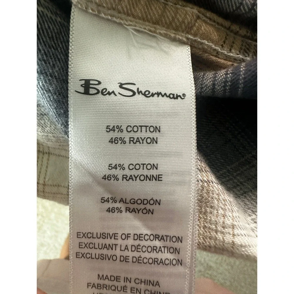 Ben Sherman Mens XXL Blue Tan Plaid Long Sleeve Button Down‎ Flannel Shirt