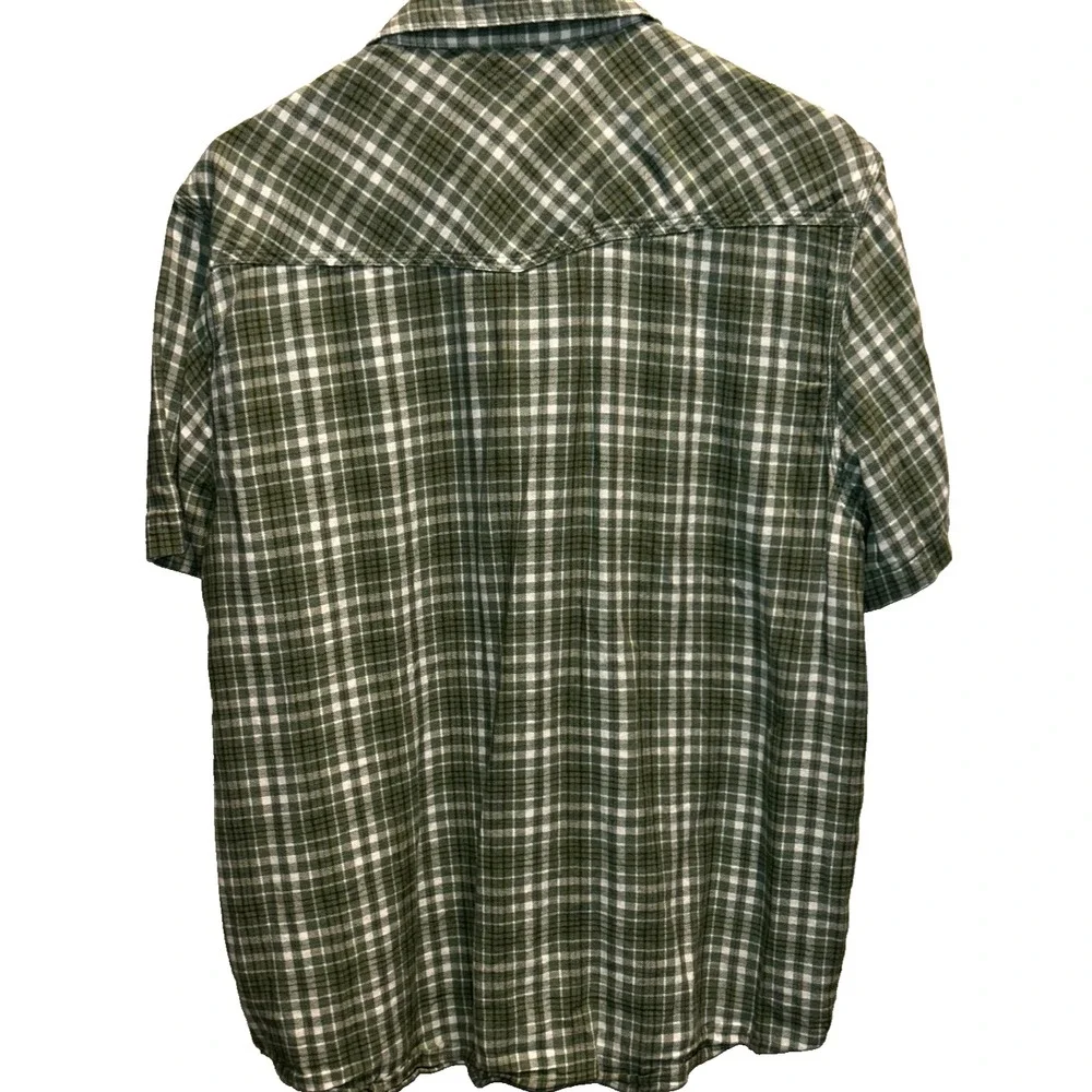 Lucky Brand Men's Western Pearl Snap Button Flannel Shirt Large Green Plaid‎