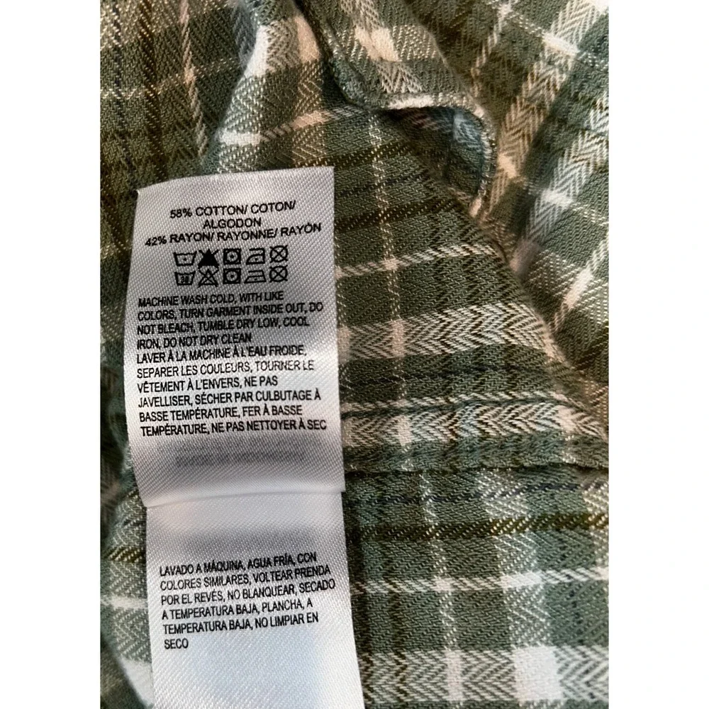 Lucky Brand Men's Western Pearl Snap Button Flannel Shirt Large Green Plaid‎