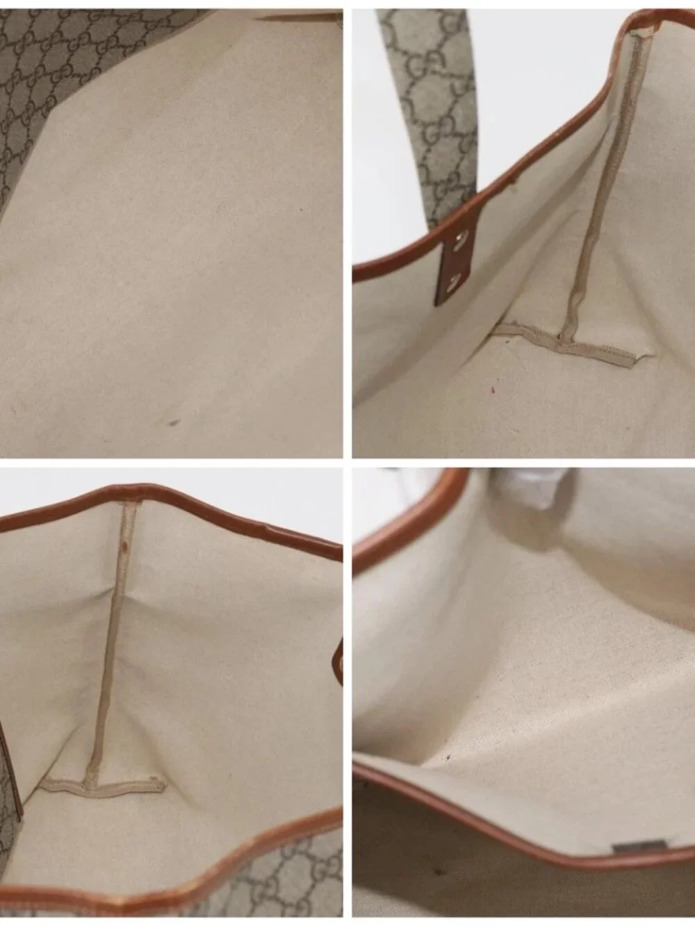GUCCI GG Supreme Web Sherry Line Tote Bag PVC Beige Gold 211134 Auth BA13026