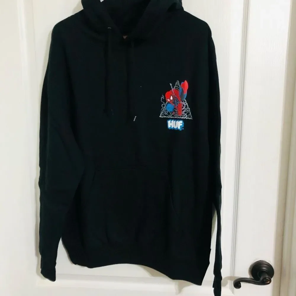 HUF Marvel Men's Spider Man Black Hoodie Sweatshirt Size Small NWT‎