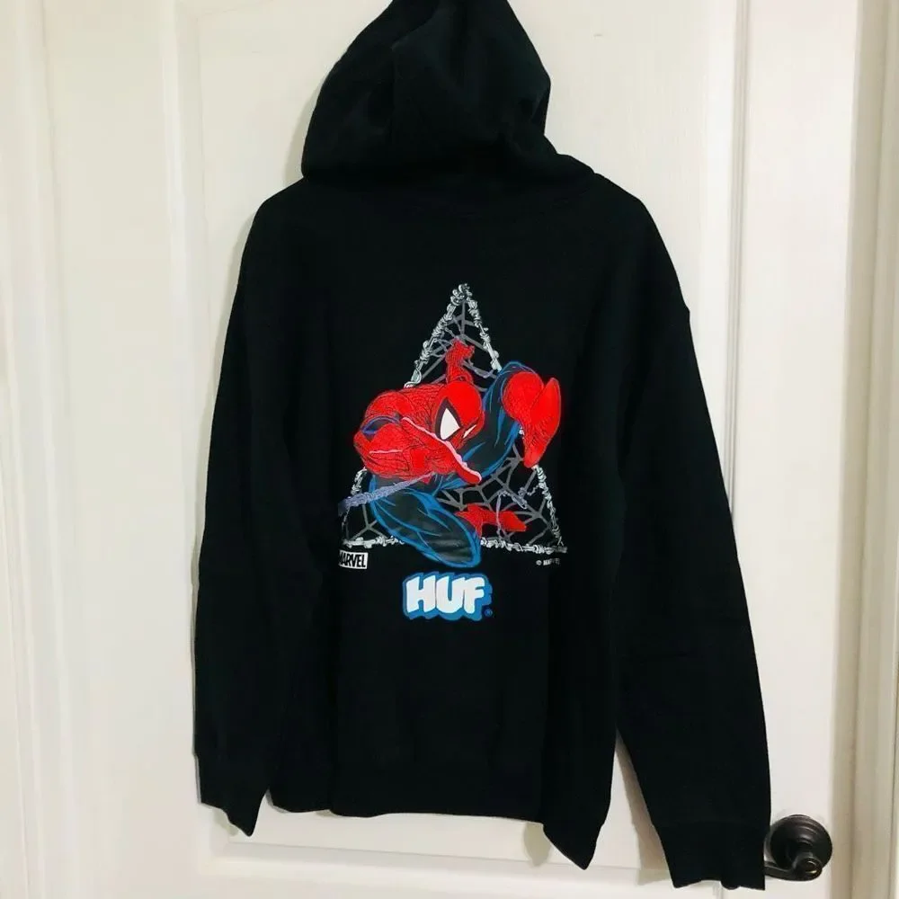 HUF Marvel Men's Spider Man Black Hoodie Sweatshirt Size Small NWT‎