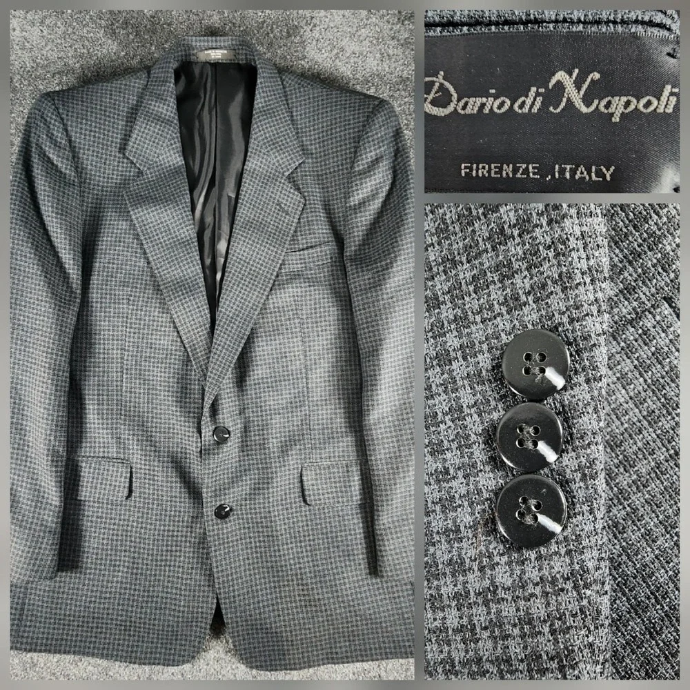 Dario di Napoli Gray Houndstooth Tweed 100% Wool Blazer‎ Sport Coat Jacket 46L