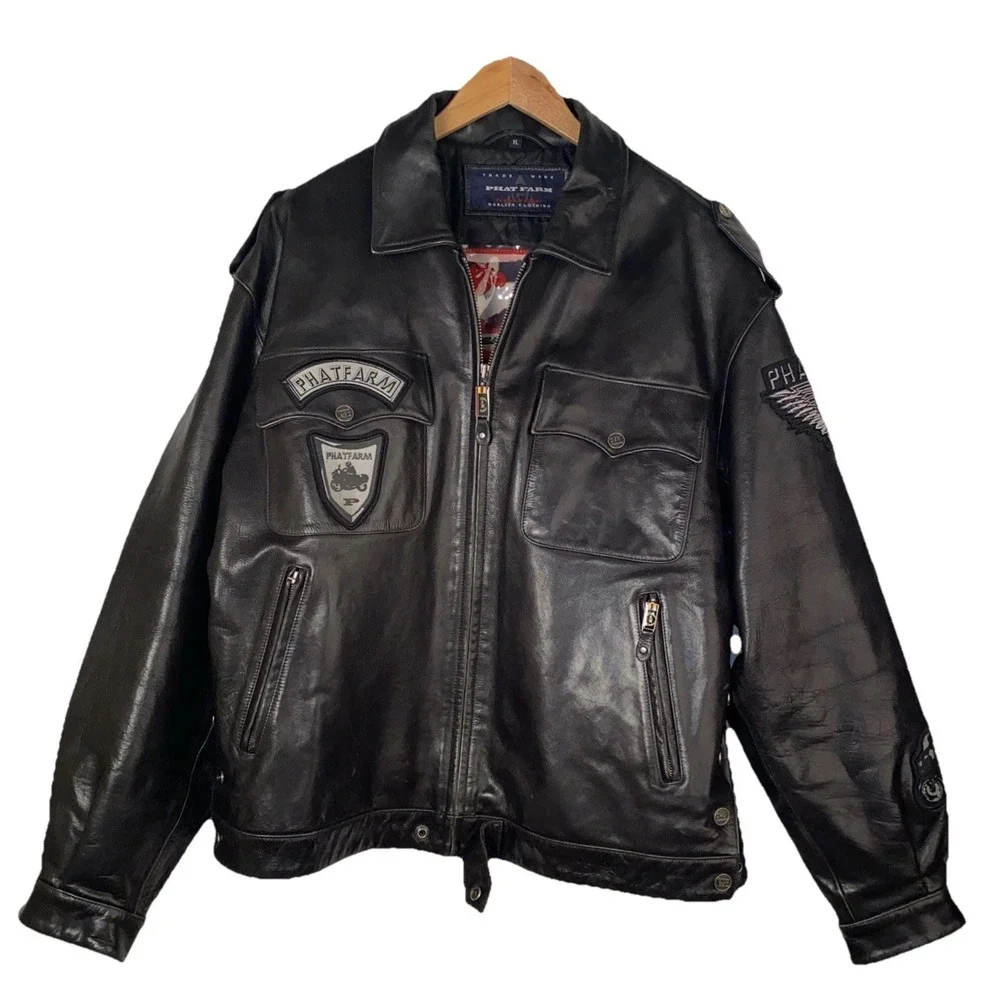 Phat Farm Women Black Leather Motorcycle Size XL Discount 4 Damage Zipper $500+‎