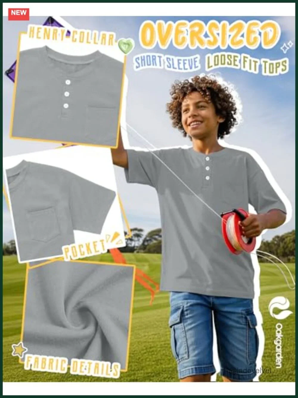 Boys 3-Pack Henley Short Sleeve Tees Oversized Cotton Blend Button Front