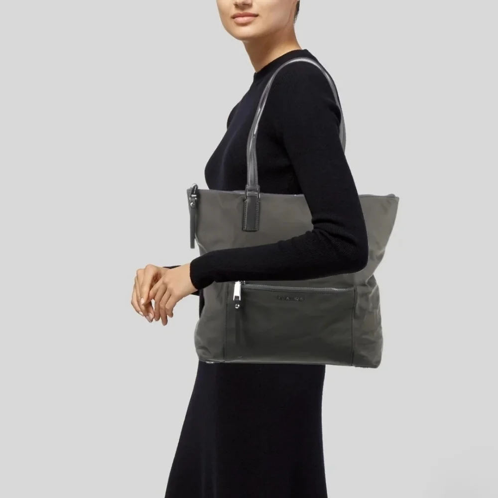 Michael Kors Charcoal Ariana Nylon Leather-Trimmed Tote With Bag
