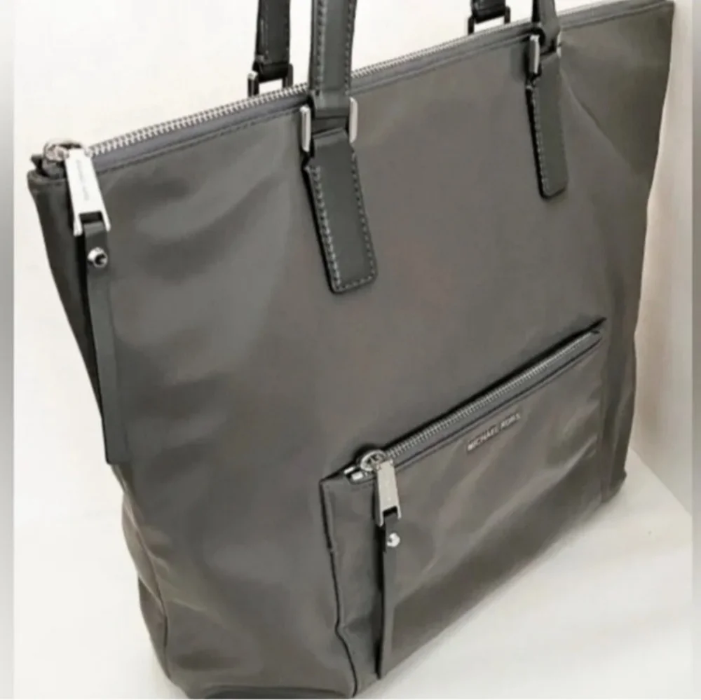 Michael Kors Charcoal Ariana Nylon Leather-Trimmed Tote With Bag