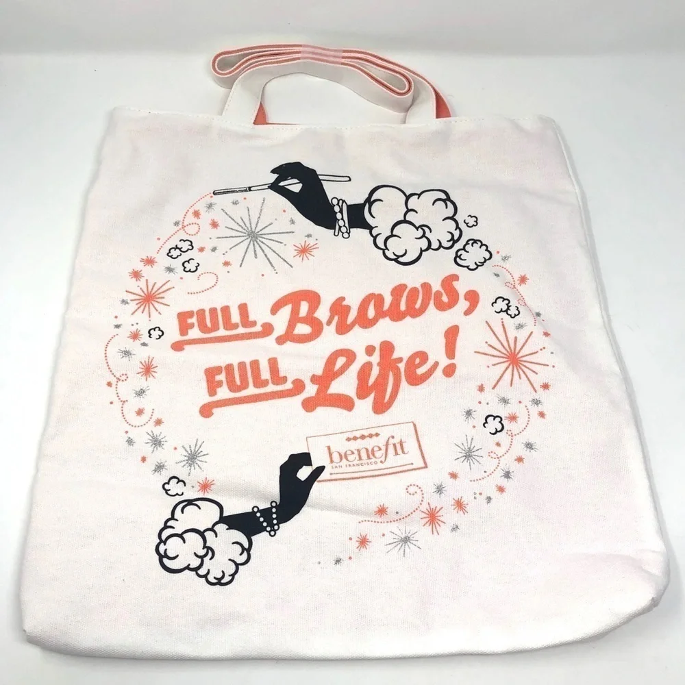 🌺 Benefit Canvas Tote Bag Full Brows Full Life NWT