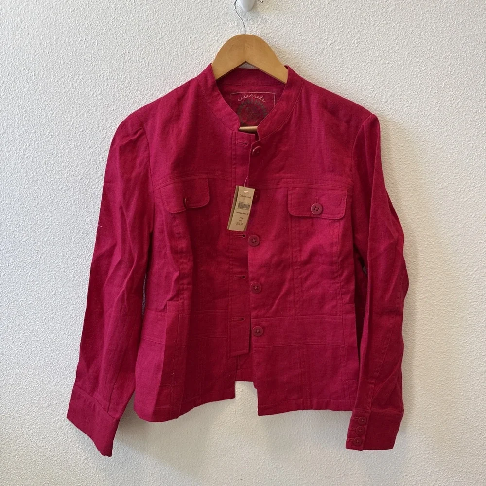Vintage Coldwater Creek 100% Linen Button Front‎ Jacket P14 NWT Red $70
