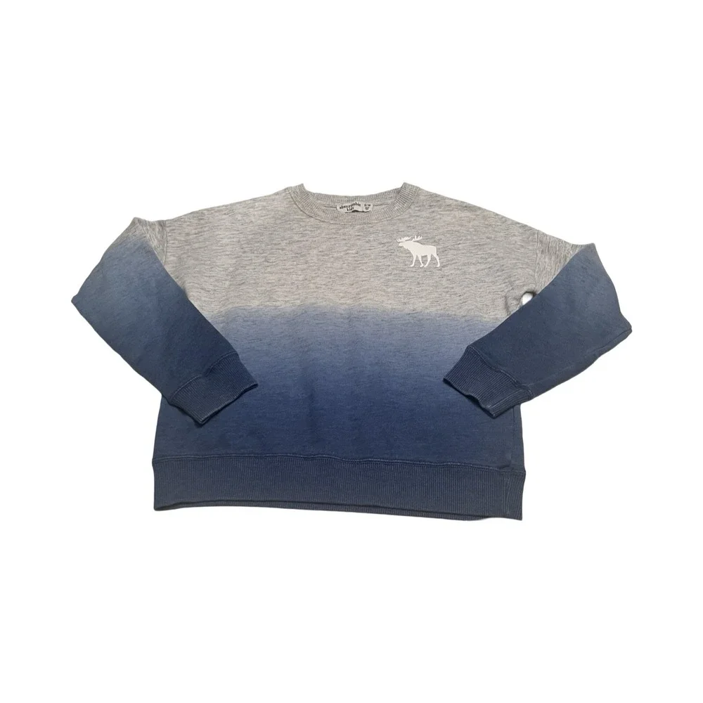 Abercrombie Kids Ombre Sweatshirt‎ Gray Navy Blue Moose Logo Graphic Size 9/10