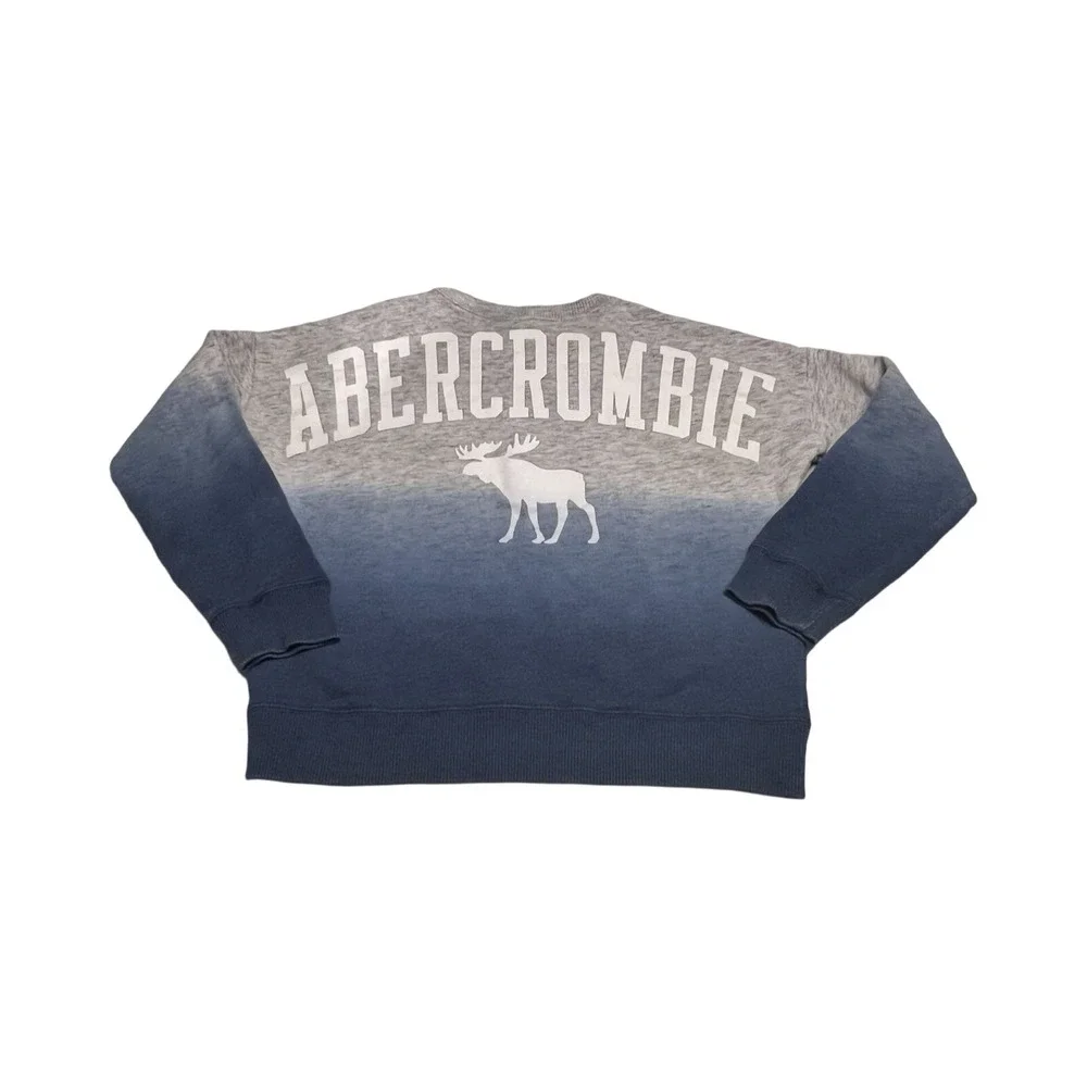 Abercrombie Kids Ombre Sweatshirt‎ Gray Navy Blue Moose Logo Graphic Size 9/10