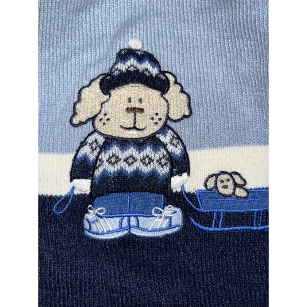 Vintage‎ b.t. kids Puppy Dog Pulling Sled  Sweater  w Beanie Hat Blue 24 Months
