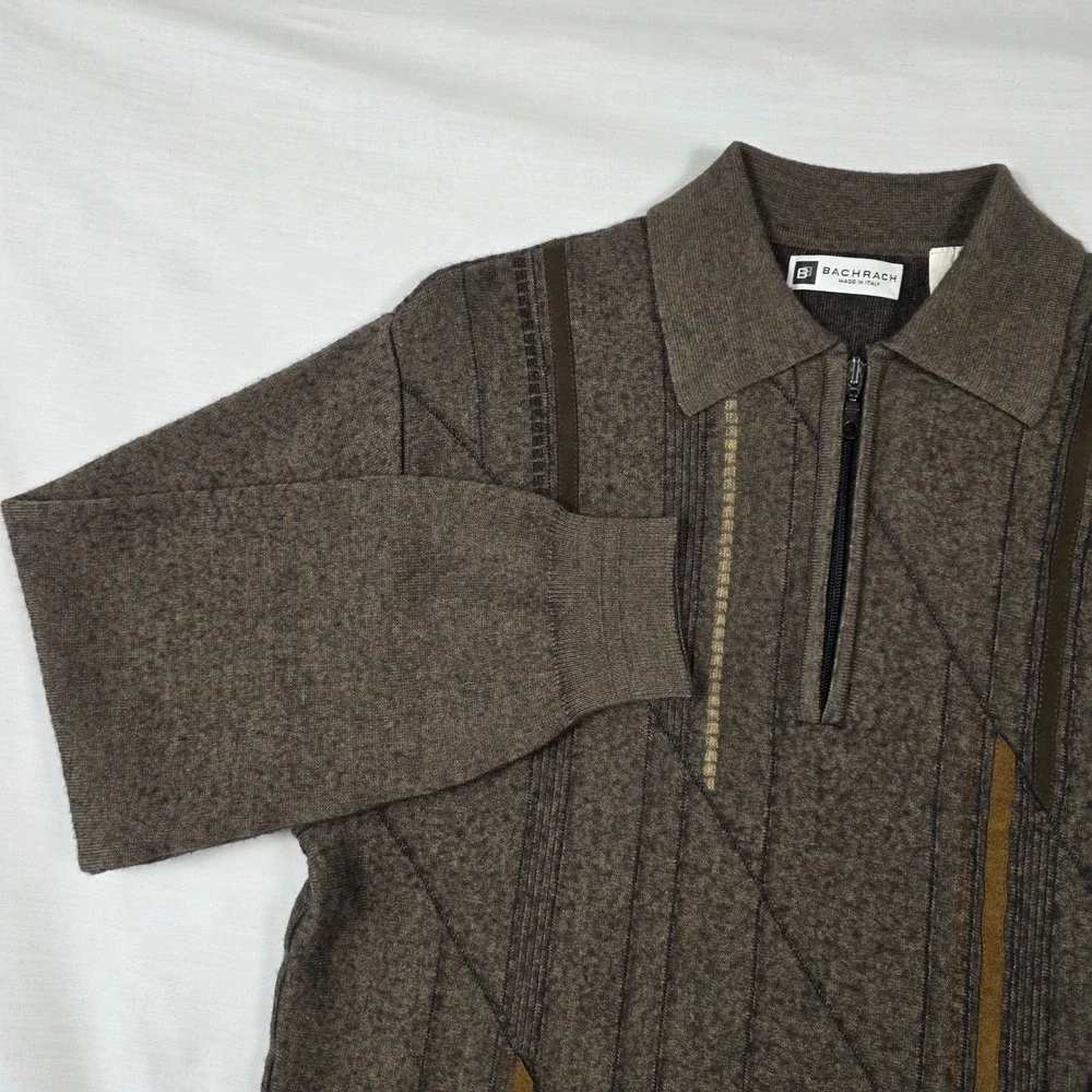 VTG Bachrach Wool Quarter Zip Pullover Sweater Mens Large Coogi Style Italy Made