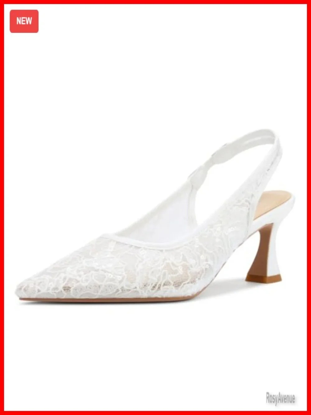 Lace Mesh Slingback Heels Pointed Toe Kitten Heel Wedding Pumps 2.5
