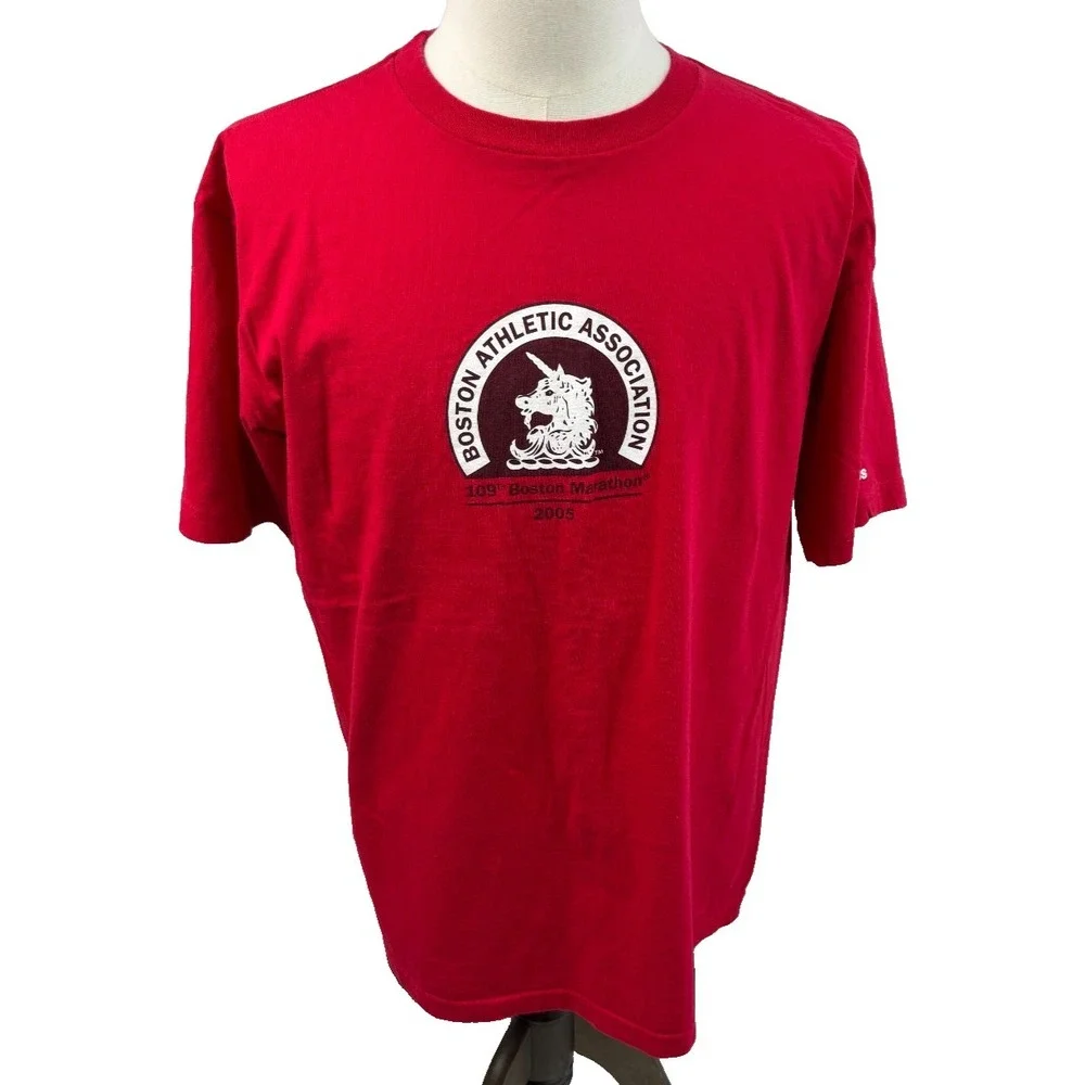 Adidas 109th Boston Marathon 2005 Red Cotton VINTAGE Tee‎ Large