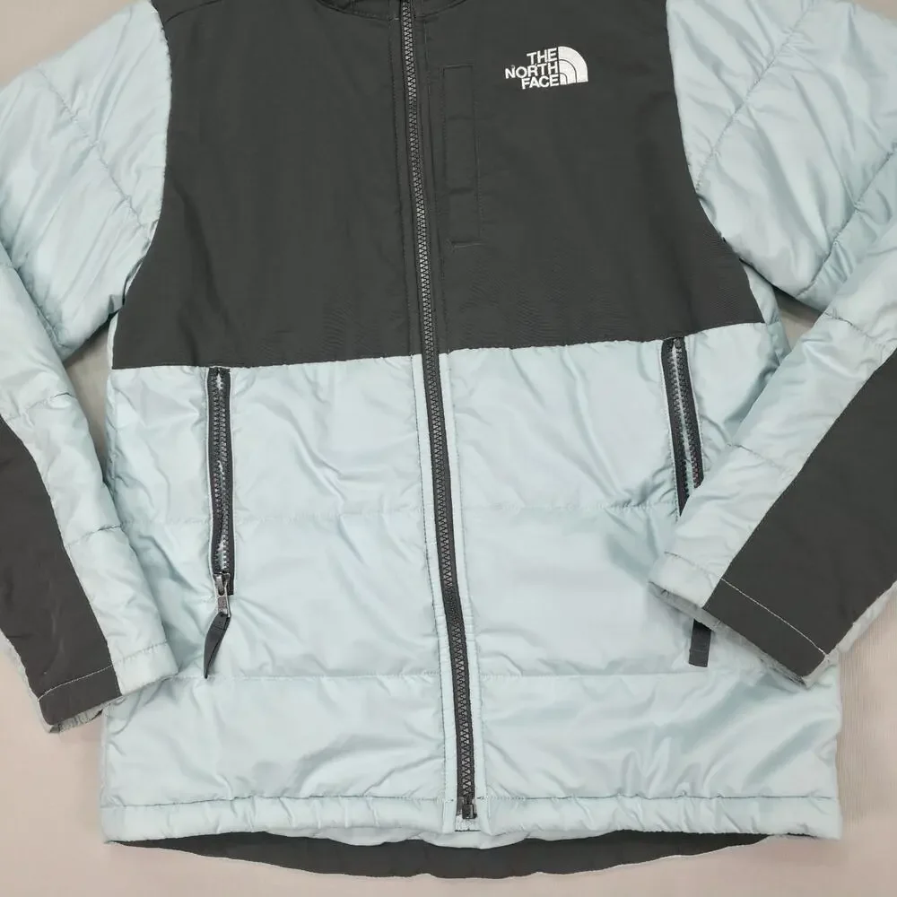 The North Face Youth L/G 14 16 Puffer Jacket Blue Black Insulated Coat