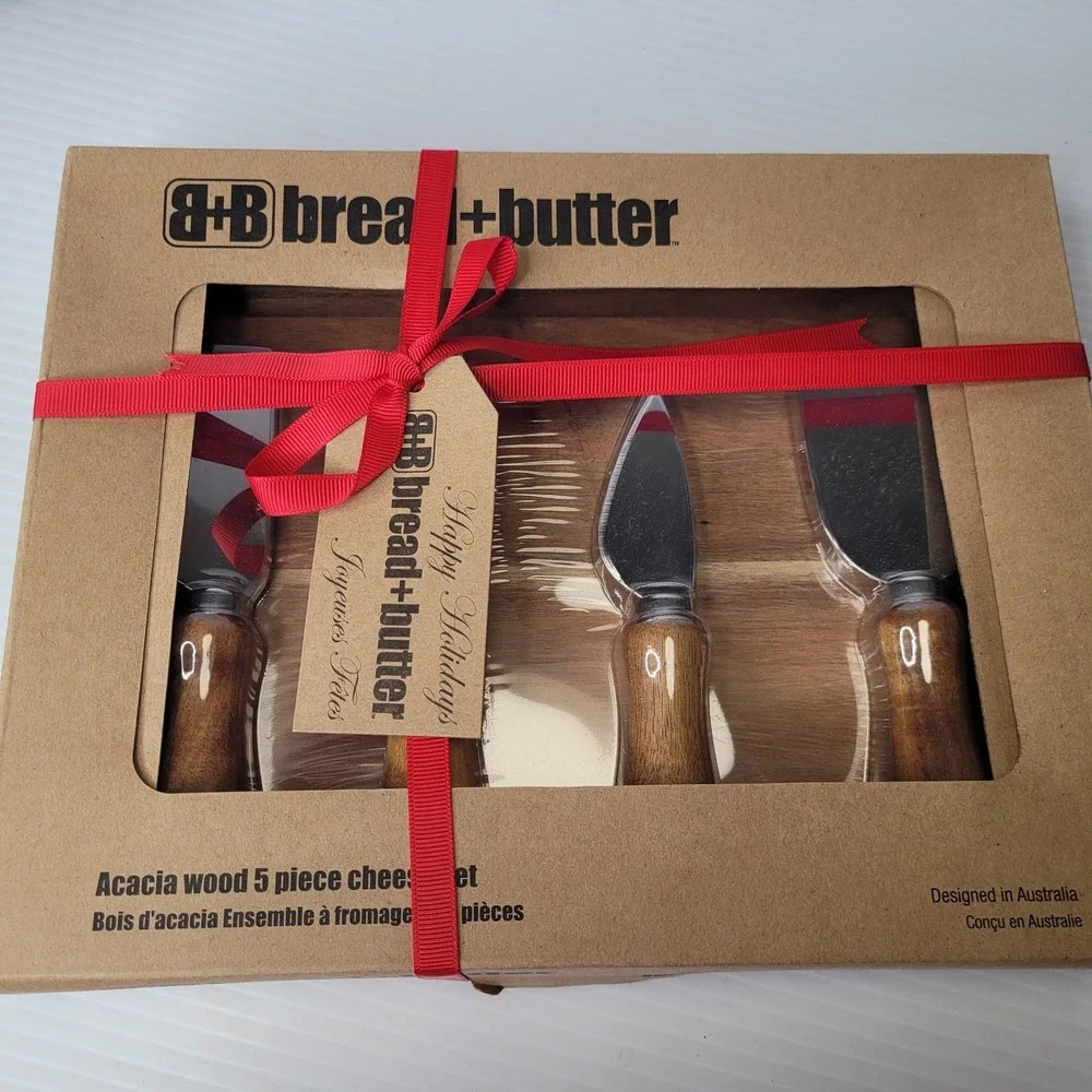 Bread & Butter‎ Acacia Wood Cheese Set Wine Charms & Chalkboard Charcuterie