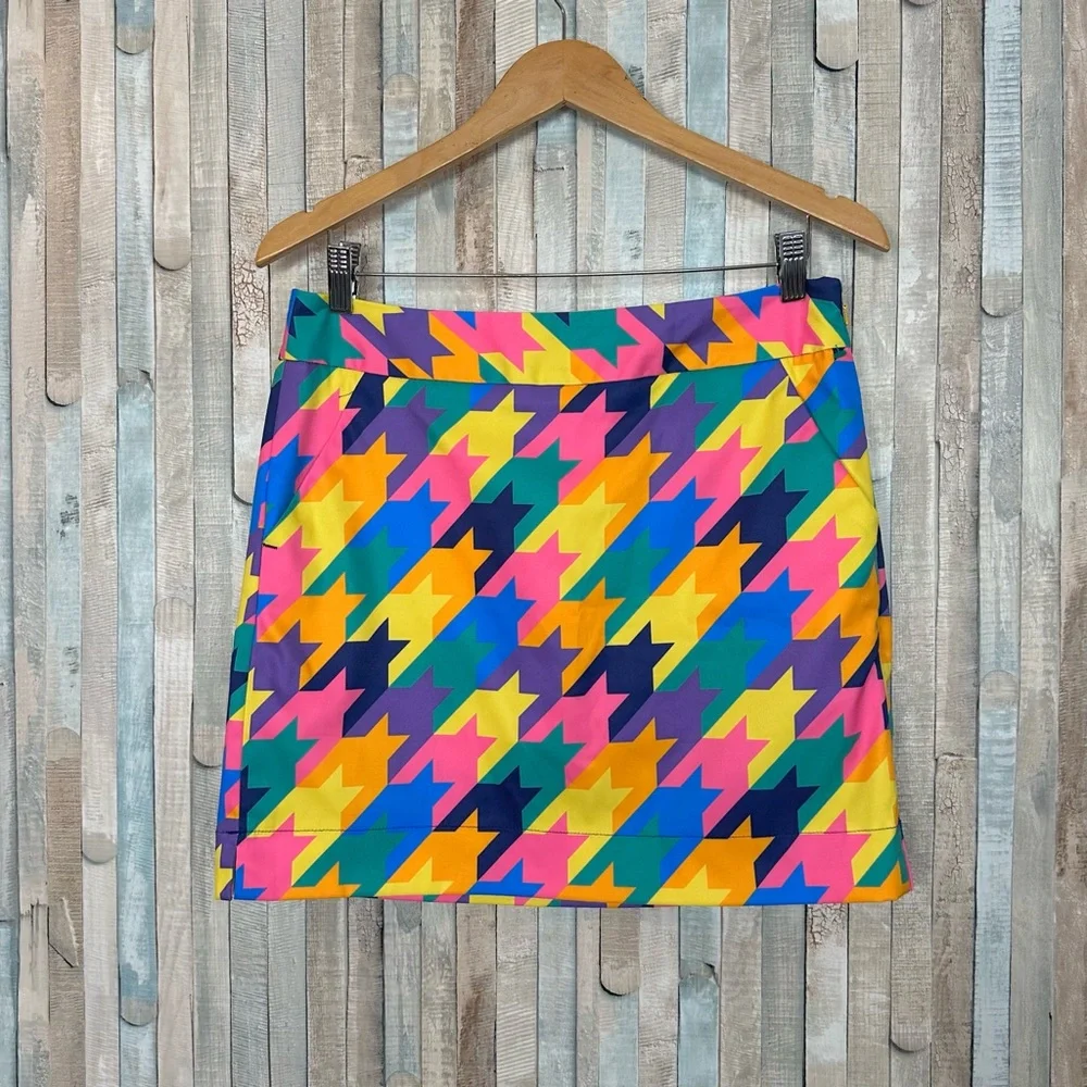 Loudmouth 6 Colorful Peaches‎ & Cream Print Skort Golf Skirt Bright Houndstooth