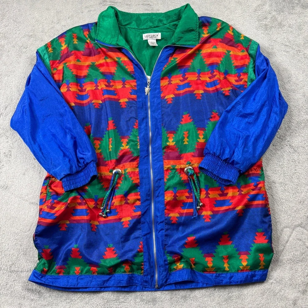 Lady‎ Lavon Windbreaker Jacket Women 1X Multicolor Vintage Southwestern Zip