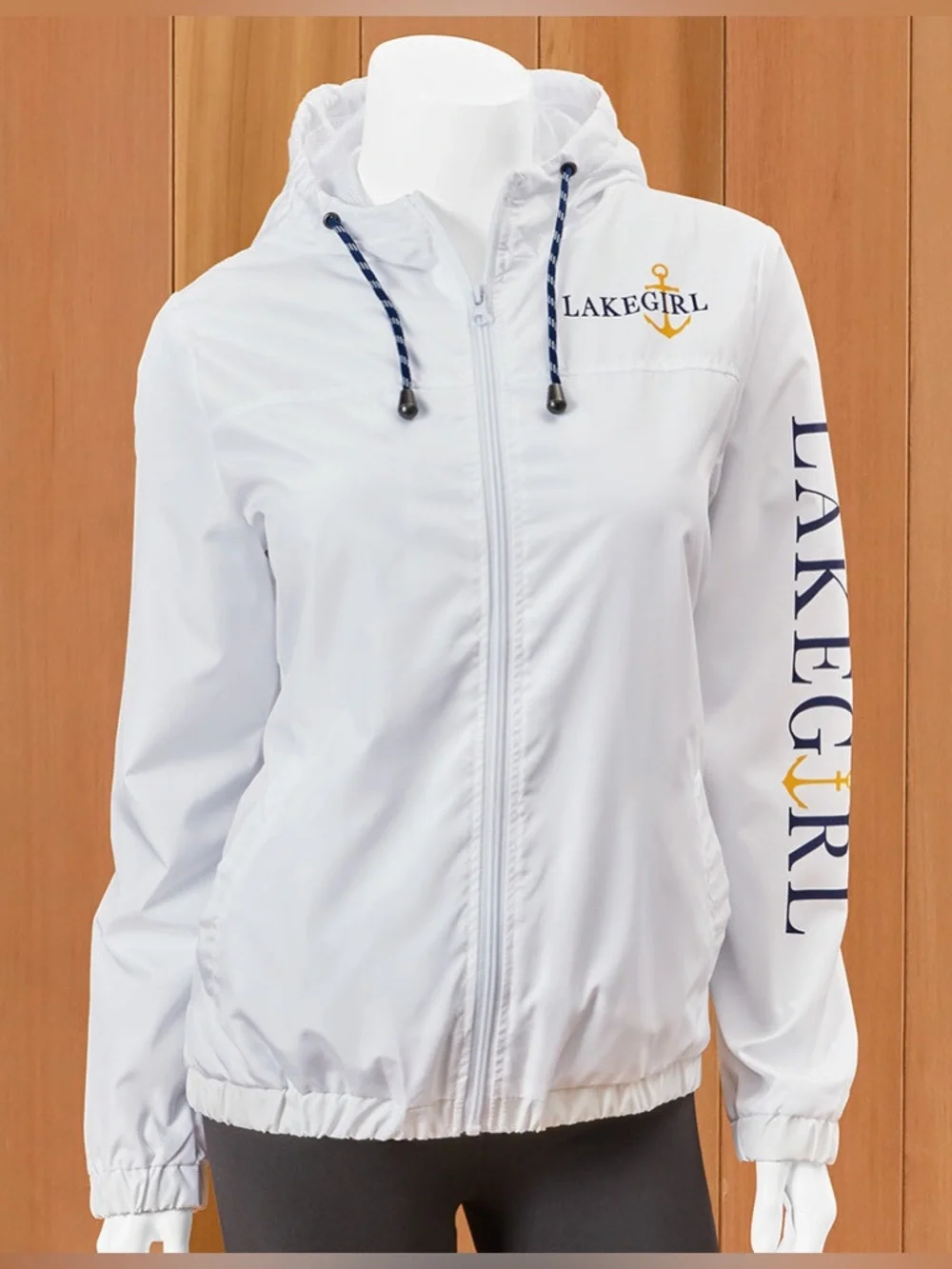 NWOT Lakegirl‎ Women's Full Zip Windbreaker Jacket Nautical Large White
