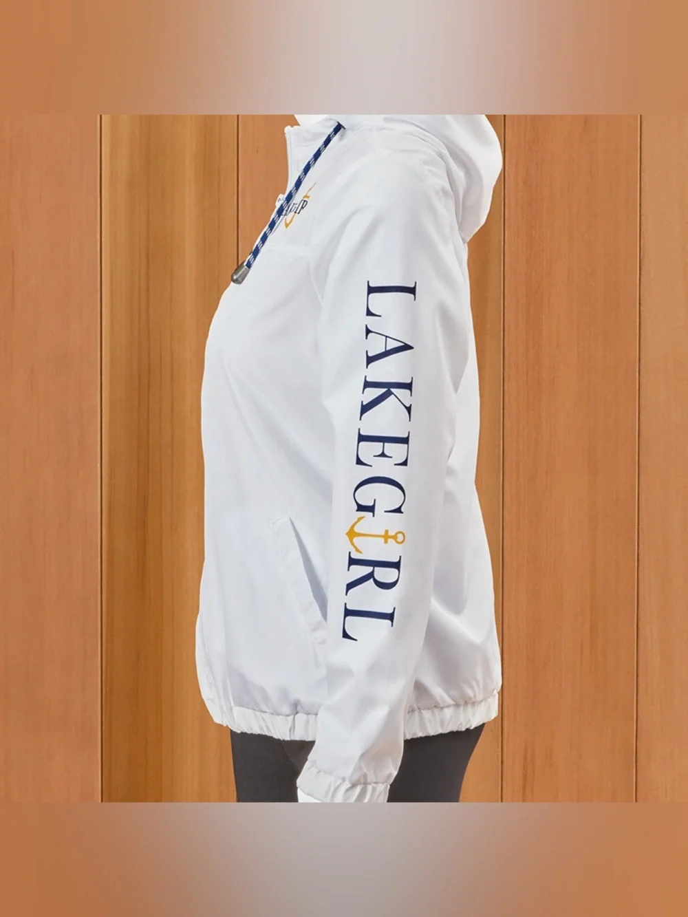 NWOT Lakegirl‎ Women's Full Zip Windbreaker Jacket Nautical Large White