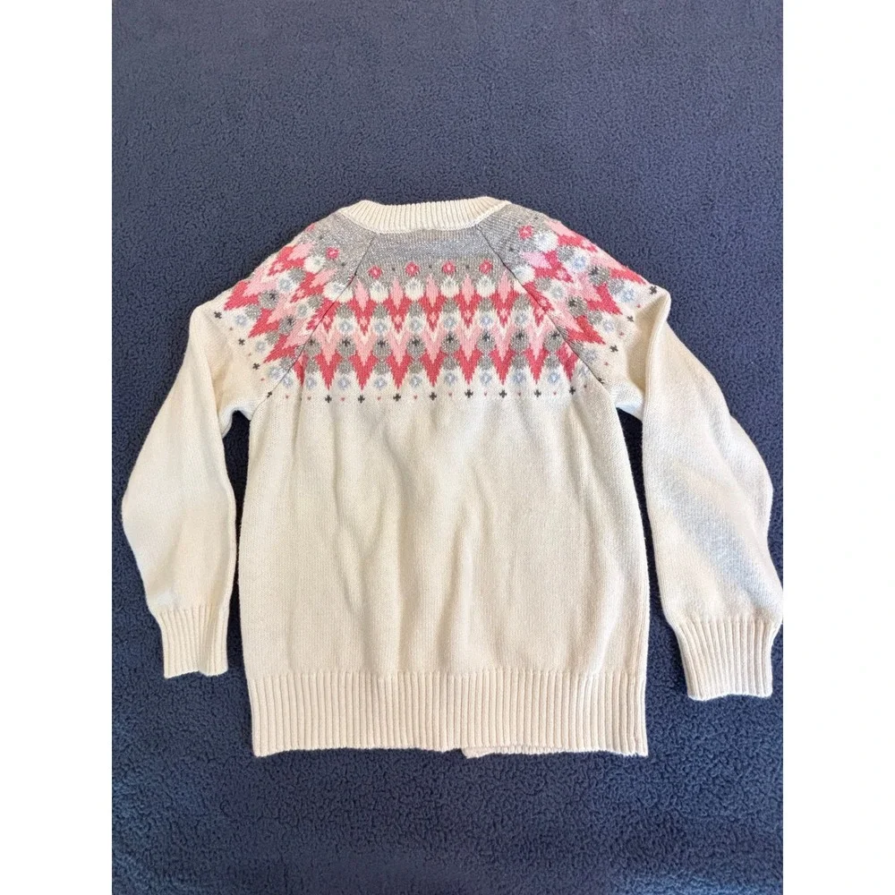 Gymboree Girls Fair Isle Cardigan Sweater Cream Pink Metallic Knit Size‎ S 5-6