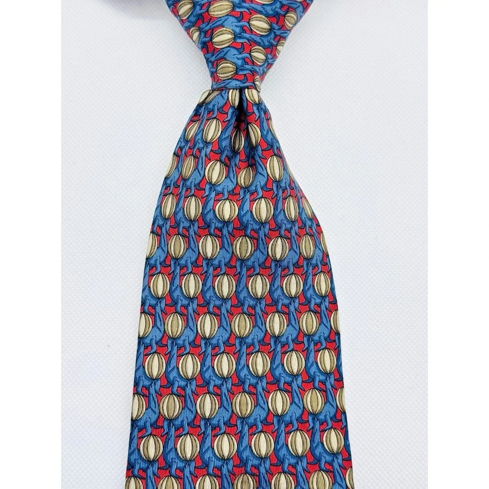 Gucci Foulard‎ Silk Necktie Men Red Blue Sea Lions 3.75