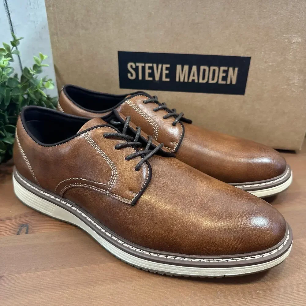 Steve Madden Men's‎ P-Jansen Cognac Oxfords Shoes Size 9