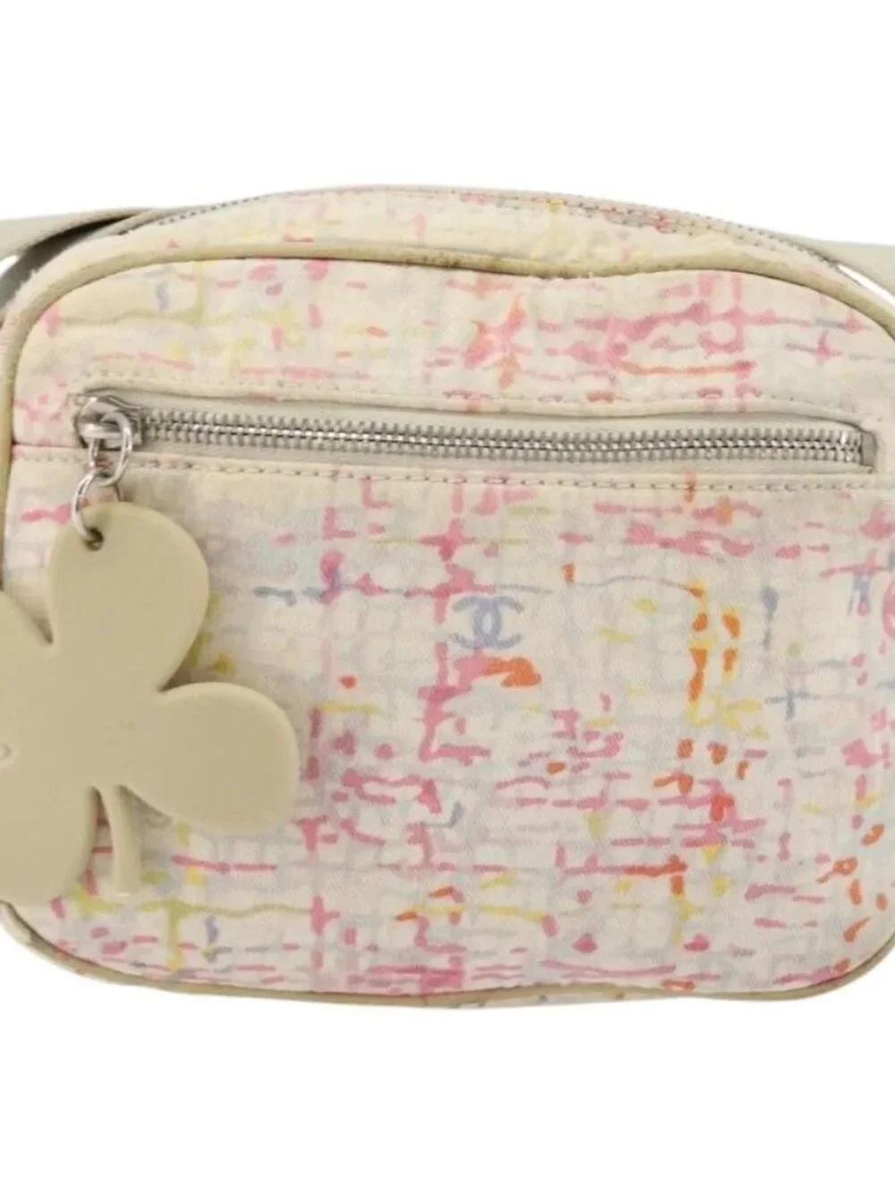 CHANEL Shoulder Bag Canvas Pink Beige Silver CC Auth BD1533