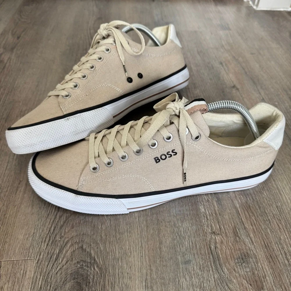Hugo Boss Mens Beige Canvas Low Top Sneakers 50470866 Size 43 US 10