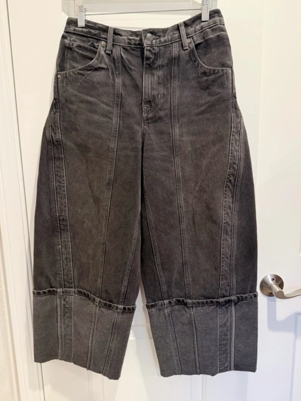 Free People Black Olsen Cuffed Barrel Jeans