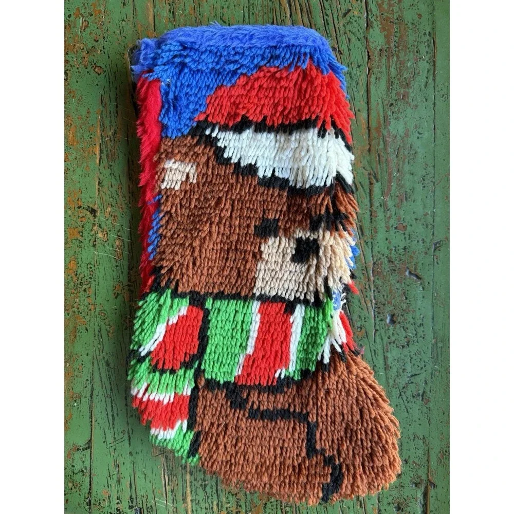 Vintage‎ Latch Hook Bear With Scarf Stocking 16