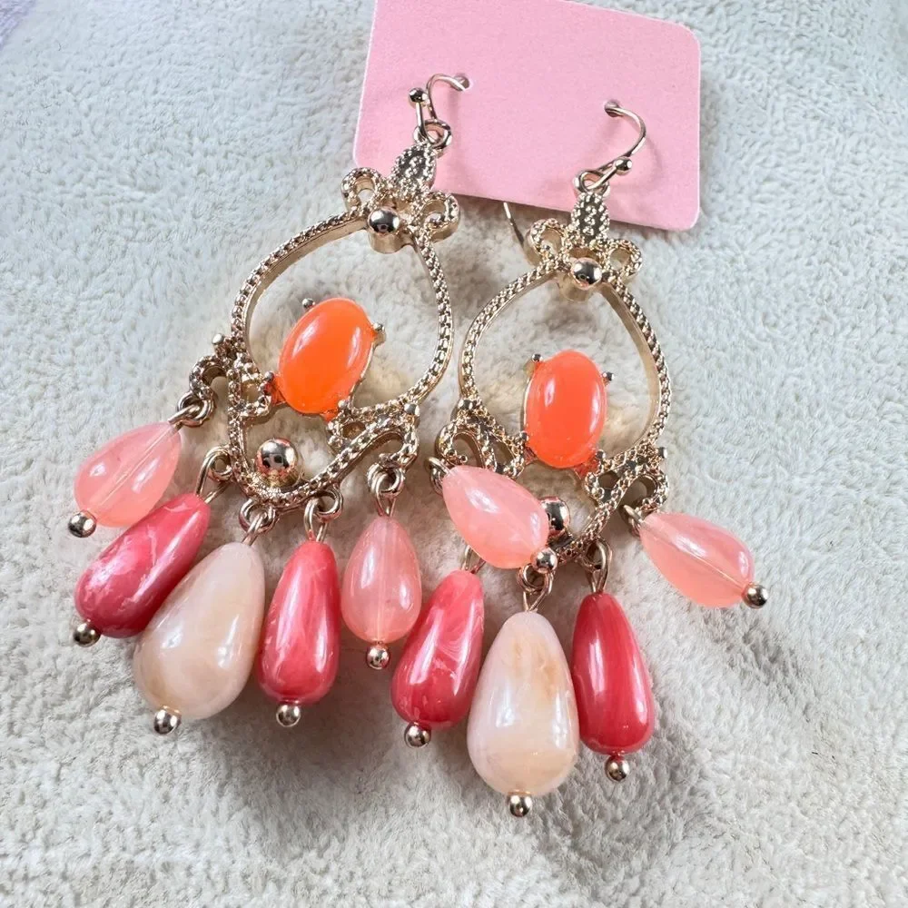 Zara Gold and Pink Chandelier Earrings