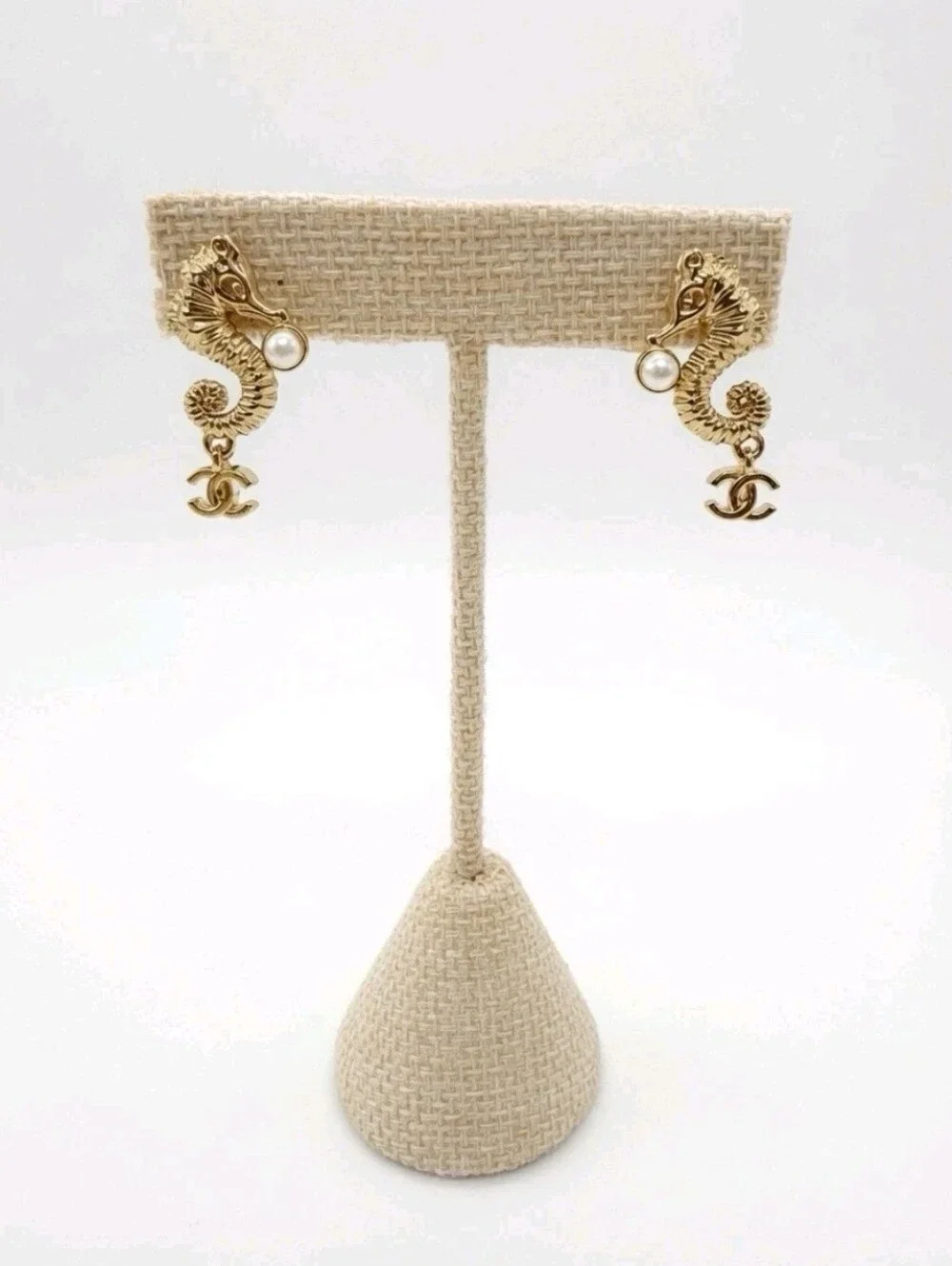 CHANEL Gold Seahorse Pearl Dangle Earrings