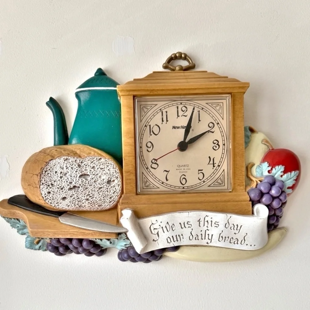 1985 Burwood Wall Clock Farmhouse Kitchen Decor Matthew 6:11 Daily Bread Verse