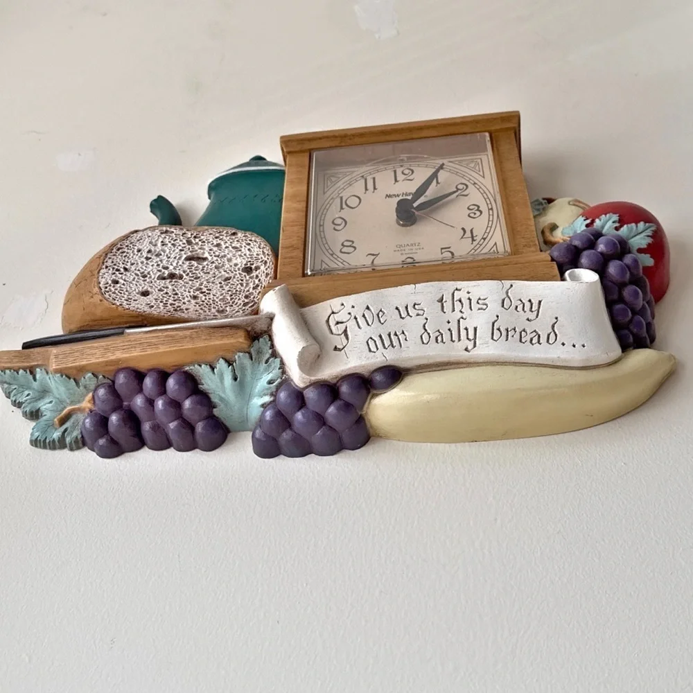 1985 Burwood Wall Clock Farmhouse Kitchen Decor Matthew 6:11 Daily Bread Verse