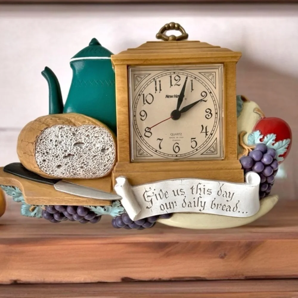 1985 Burwood Wall Clock Farmhouse Kitchen Decor Matthew 6:11 Daily Bread Verse
