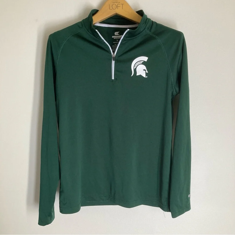 Youth MSU Green Quarter-Zip Pullover with Spartan Logo Size Large youth 16-18