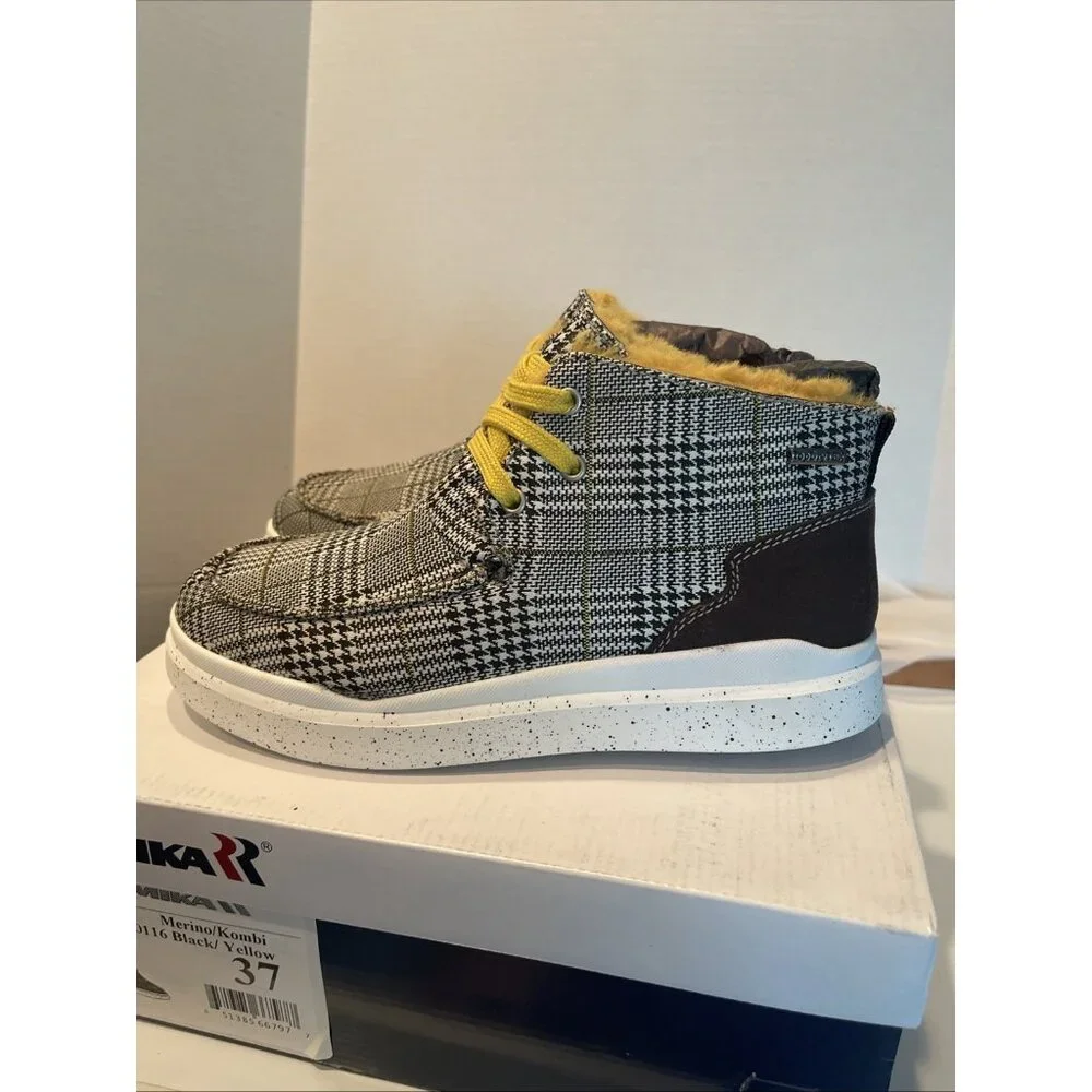 NIB Romika Snearkers Womens Size 37 Helsinki 02 Black Yellow Faux Fur Boot Shoes