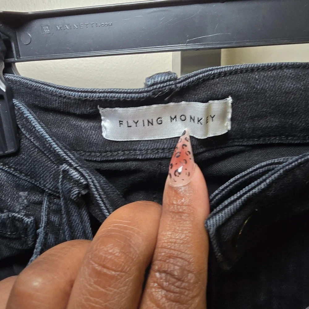 Flying Monkey Womens Black Denim High Rise‎ Cropped Frayed Hem Jeans Size 28