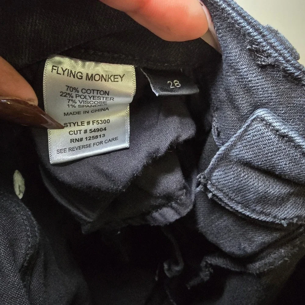 Flying Monkey Womens Black Denim High Rise‎ Cropped Frayed Hem Jeans Size 28