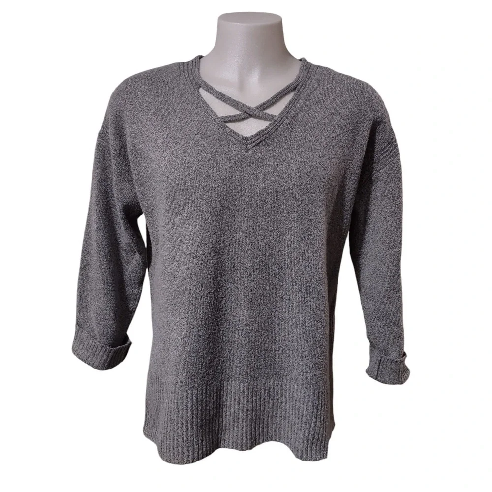 Thyme & Honey Women's Size L Long Sleeve Super Soft Gray Sweater Pullover V Neck