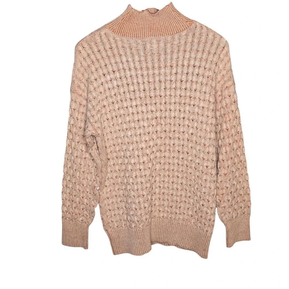 Knox Rose Mock Neck Sweater‎ Honeycomb Knit Pullover Casual Warm Orange Beige S