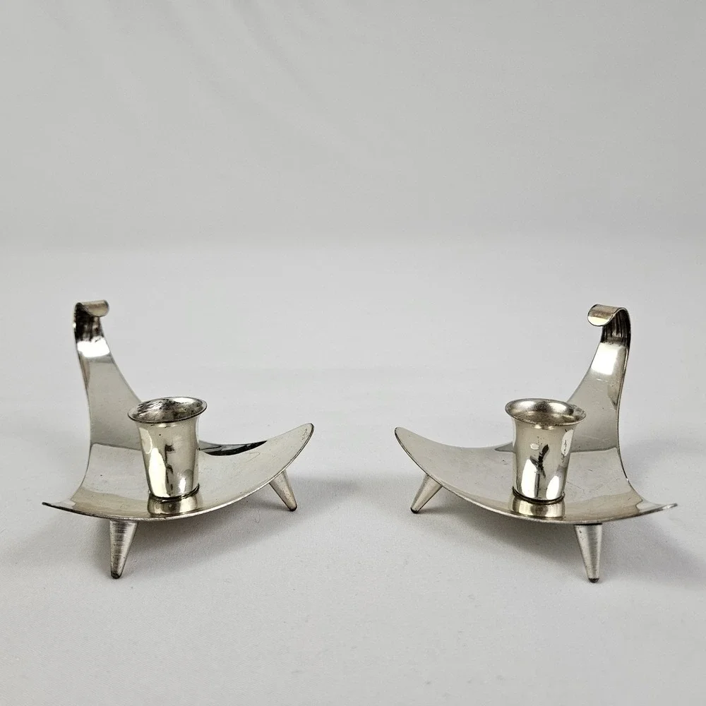 Vintage MCM Silver-Plate Candle Holders Danish Mid-Century Modern Atomic Germany