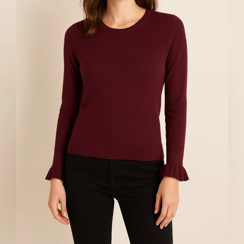 Nanette‎ Lepore  Plum Burgundy Crew Neck Sweater medium extra fine merino wool