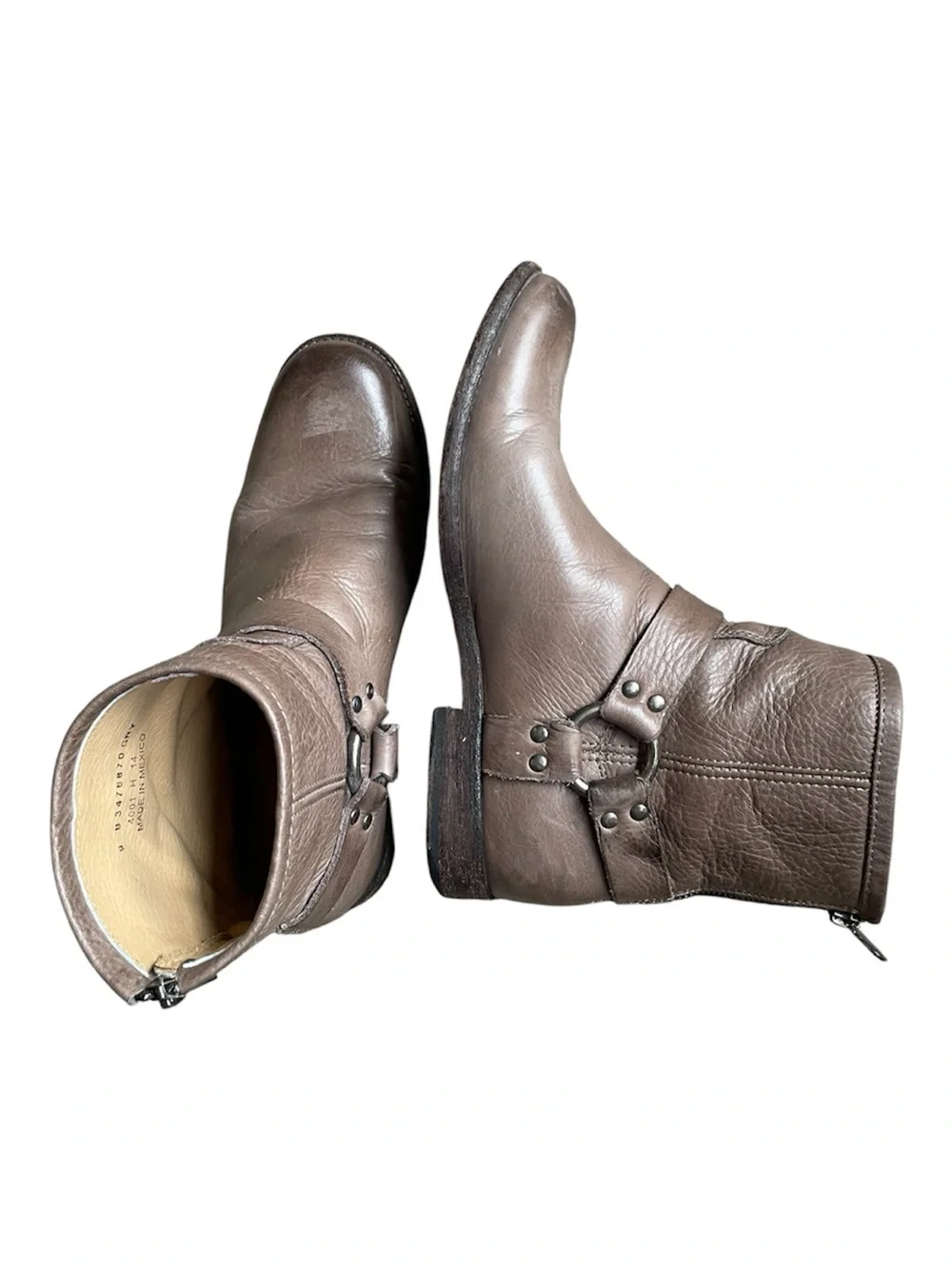 Frye Taupe Leather Harness Ankle Boots 9